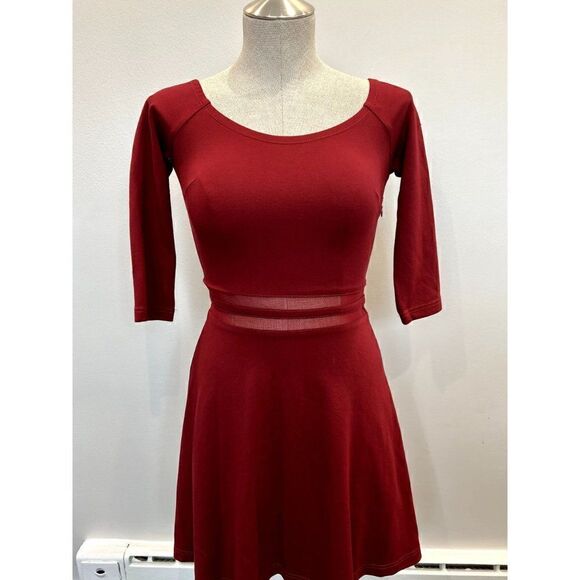 Lulus Yes to the Mesh Skater Dress in Wine Red Size S - Picture 1 of 5